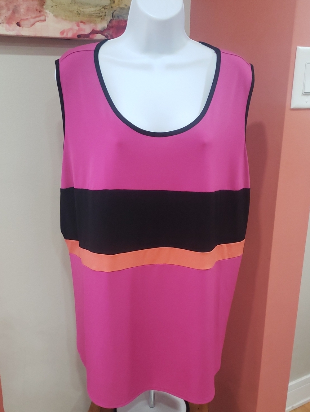 Worthington Woman Retro Fuschia Colorblock Sleeveless Tank Top, 3X